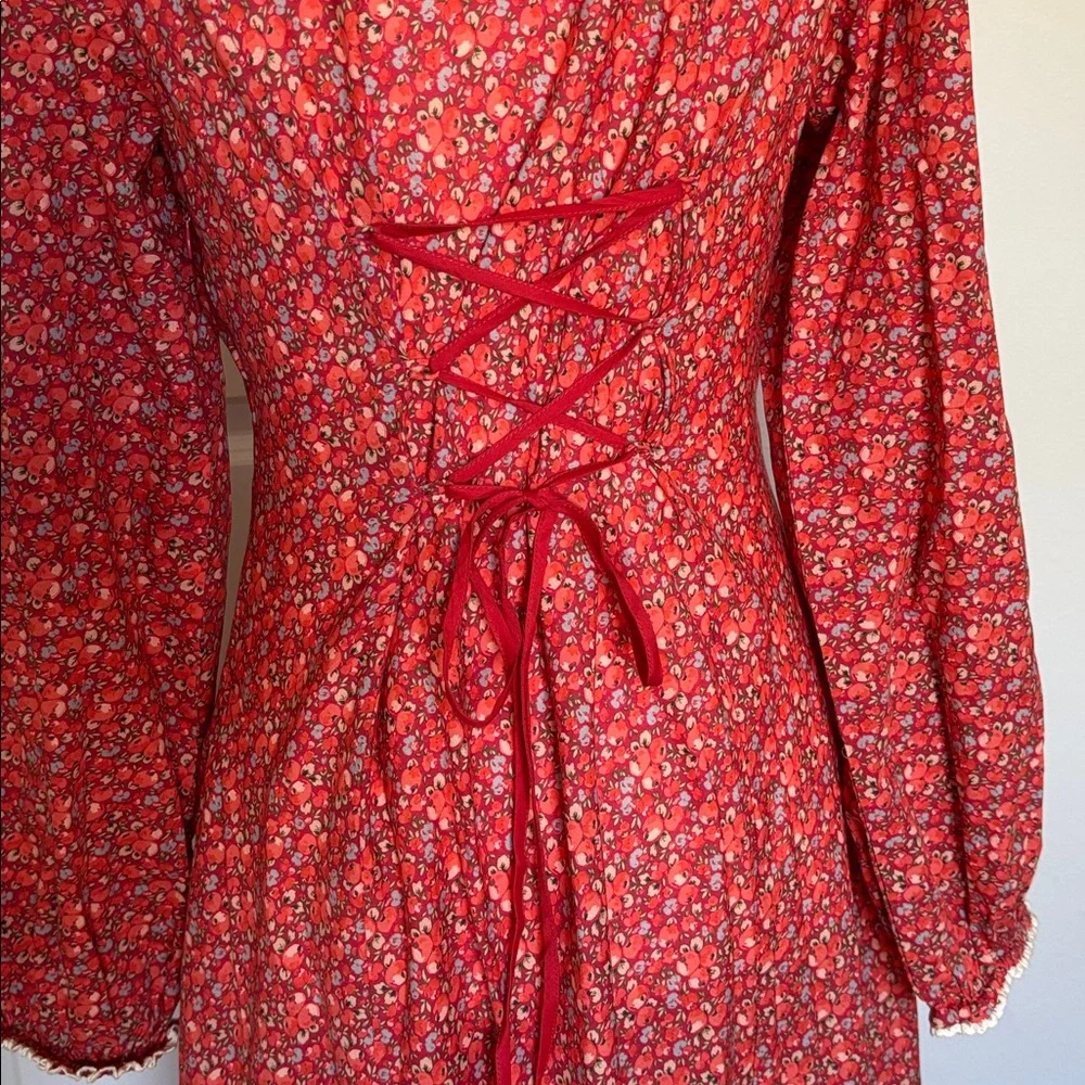 Christy Dawn Red Floral Maxi Dress with Cream Lace Trim - Picture 8 of 8